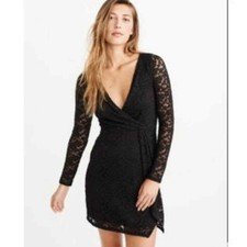 Abercrombie & Fitch Lace Mini Dress XS Black Sexy Twist-Front‎ Sleeves New!!