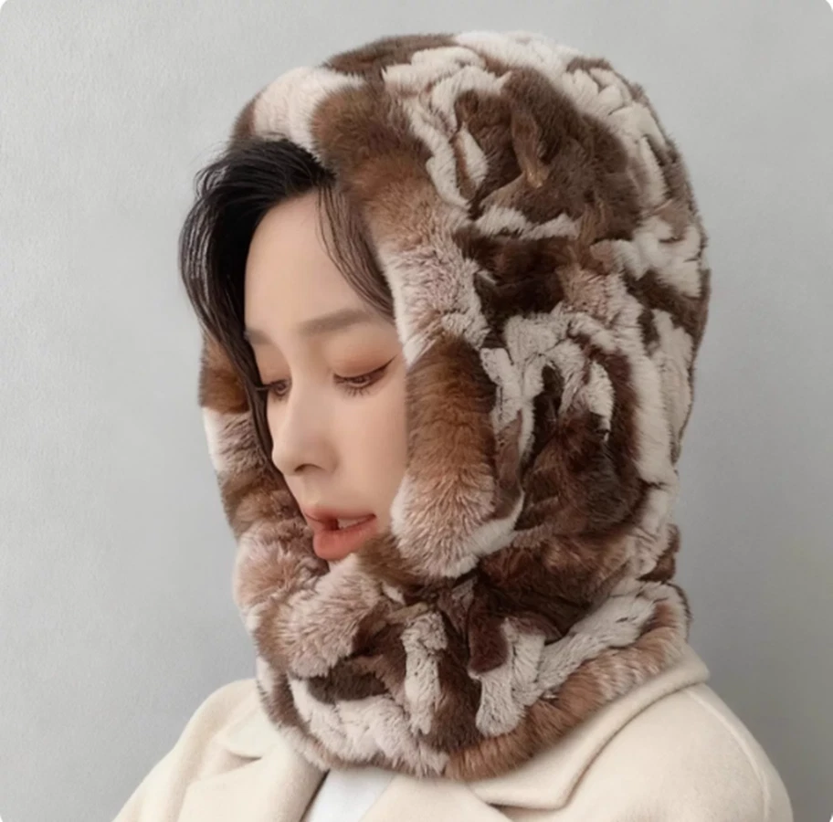 Rex Rabbit Fur Hat Outdoor Winter Windproof Thick Knit Warm Fur Scarf Hooded One
Opens in a new wind