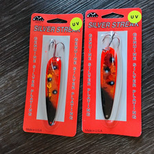 2 Wolverine Silver Streak Salmon, Trout 4" Spoon UV pumpkin spice