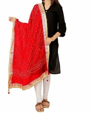 Women Art Silk Dupatta Bandhani Gota Scarf Heavy Work Stole Red Colour Chunni