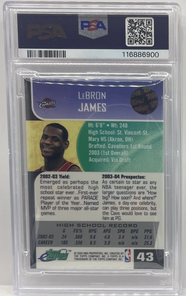 2003-04 eTopps #43 LeBron James Cleveland Cavaliers RC Rookie PSA 8 NM-MT HOF - Image 2 of 2