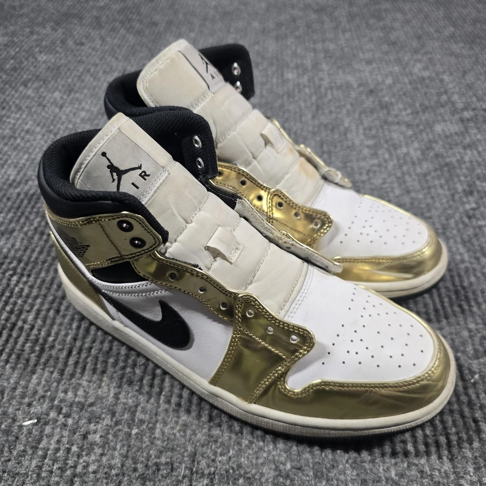 Nike Air Jordan 1 Mid SE Para Hombres Talla 8.5 Metálico Dorado Negro Blanco DC1419-700 Foto 2 de 4