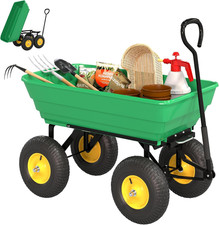 Carrello Da Giardino 75L in Acciaio E PP Con Vasca Ribaltabile E Maniglia Da Tra