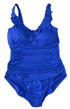 Lauren Ralph Lauren Ruffled Surplice One Piece Swimsuit Blue Tummy Control 14/16