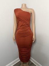Elegant One Shoulder Terracotta Dress