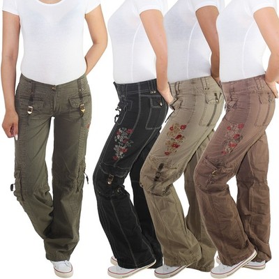 Damen Cargohose Baggy Cargo Cargojeans Boyfriend Hose Hüfthose Jeans in 4 Farben