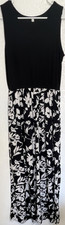 Black White Floral Knit Maxi Dress Sleeveless Round Neck Stretch Pullover L