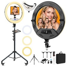 22" Large Ring Light with Stand, Upgraded Foldable LED Big Ringlight with 75"...