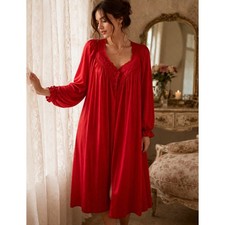 Vintage Vanity Fair Lace Robe Peignoir Nightgown Red Nylon Tricot Med USA Made