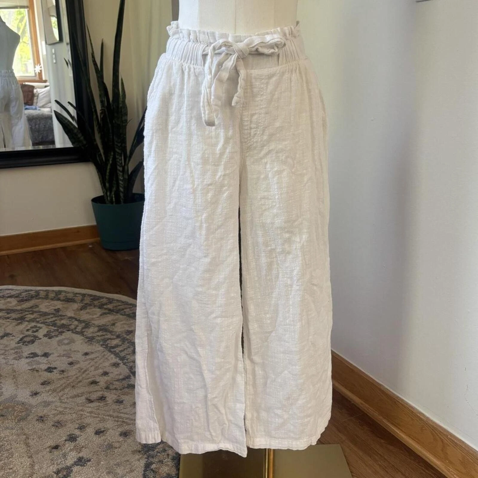 Rewash White Cotton Gauze Wide Leg Crop Pants Size S Beach Coastal Boho Vacation
