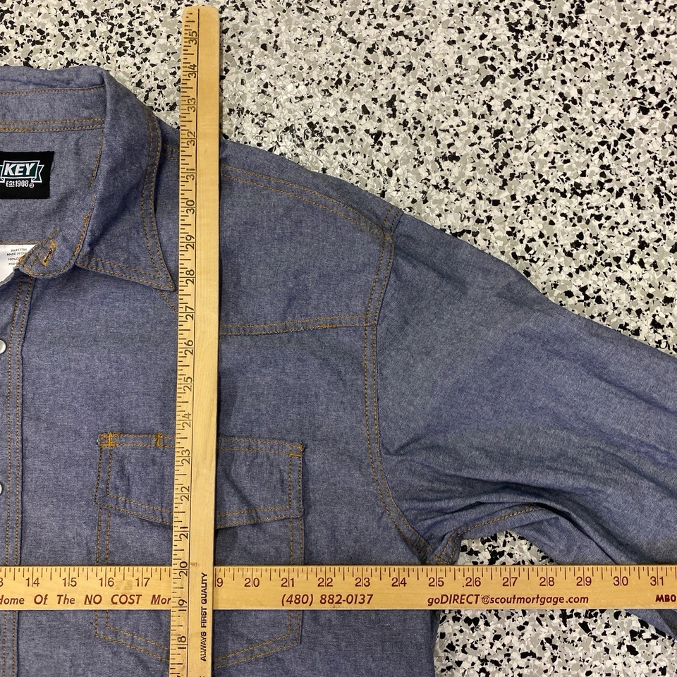 Key Men's Western Pearl Snap Chambray Shirt Pockets SS Cotton Cowboy Size XL - Image 3 of 4