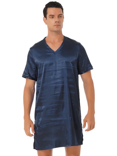 Herren Satin Kimono Bademantel Nachthemd Kurzarm Lose Hemden Tops Nachtwäsche - Bild 64 von 97