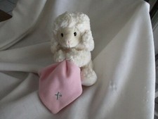 Nat Jules cream off White Lamb Plush 11" Pink Blanket holding with cross 7"