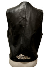 Open Road for Wilsons Men's Black Leather Back Skull Embroidered Moto Vest M