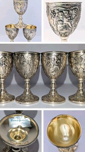 Mini calici cordiali vintage Corbell & Co placcati argento cherubino vite x4 condizioni A+! - Foto 4 di 18