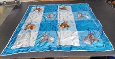 Vintage Equestrian White Horse Blue  White Handkerchief