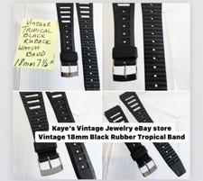 Vintage Tropical Black Rubber Watch Band 18mm 7 1/2  
