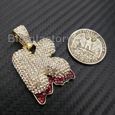 HIP HOP ICED LAB DIAMOND GOLD PLATED ALPHABET INITIAL BUBBLE DRIP K PENDANT