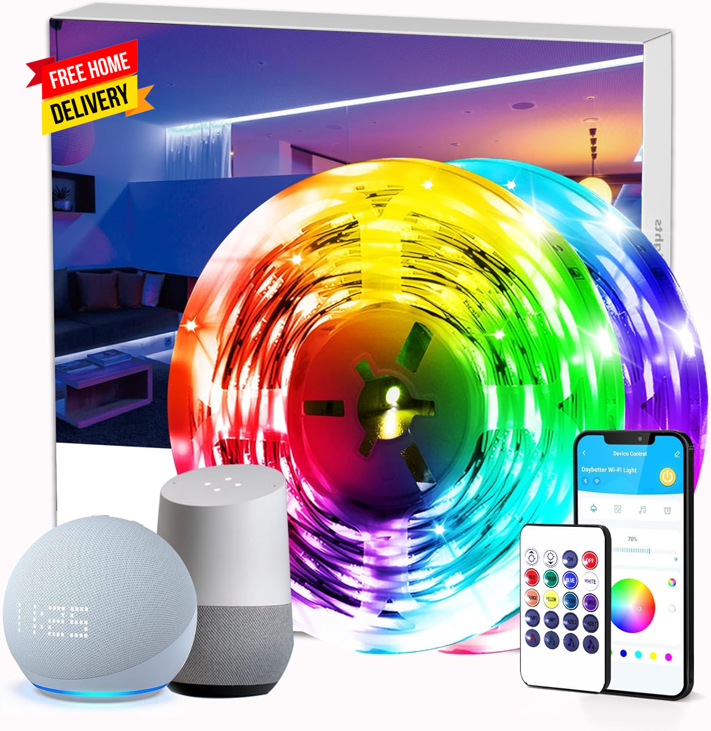 Smart Wifi Led Lights 100Ft - Led Strip Lights Work with Alexa and Google Assist