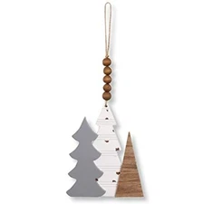 Farmhouse Wooden Bead Tree Trio Ornament - Primitive Boho Décor Christmas Gift