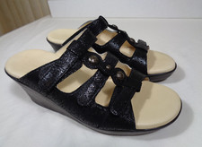 SAS Ginger Womens black leather adjust straps Wedge Sandal 7 M Made in USA ~ NEW