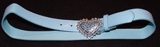 Belt Light Blue Rhinestone Heart Shaped Buckle 14 16 R 1" x 36" Womens
