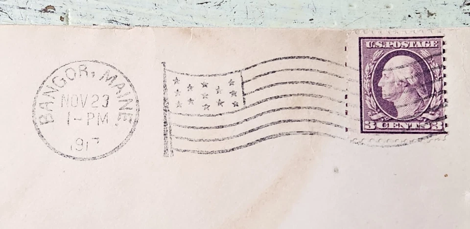 Cubierta de casa Bangor 1917 - Bangor ME to Melrose Highlands MA, 3¢ bandera cancelar Foto 2 de 3