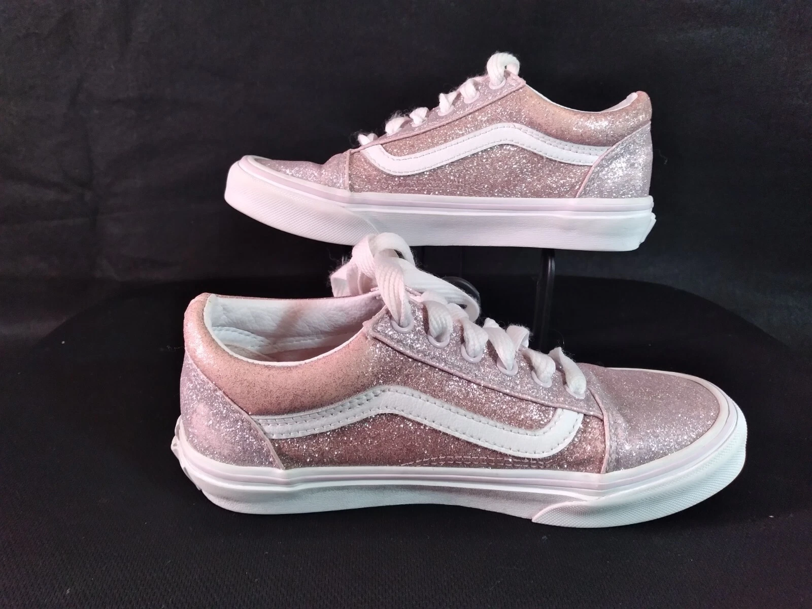 Scarpe basse Vans rosa bianco scintillante da bambina taglia 2 5 US leggermente usate usate