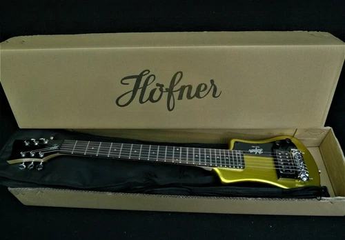 HOFNER HCT-SH-GT SHORTY TRAVEL Electric Guitar METALIC GOLD SPARKLE & Gig Bag