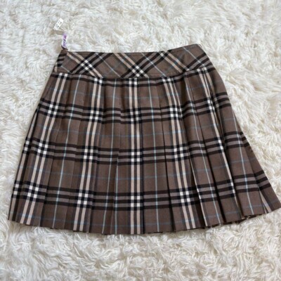 Burberry Blue Label Nova Plaid Pleated Mini Skirt color Brown