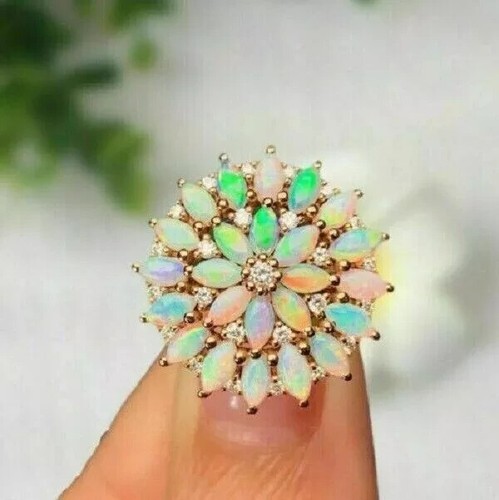 2Ct Marquise Cut Lab Created Fire Opal Women Cocktail Ring 14K Rose Gold Plated - Picture 5 of 5