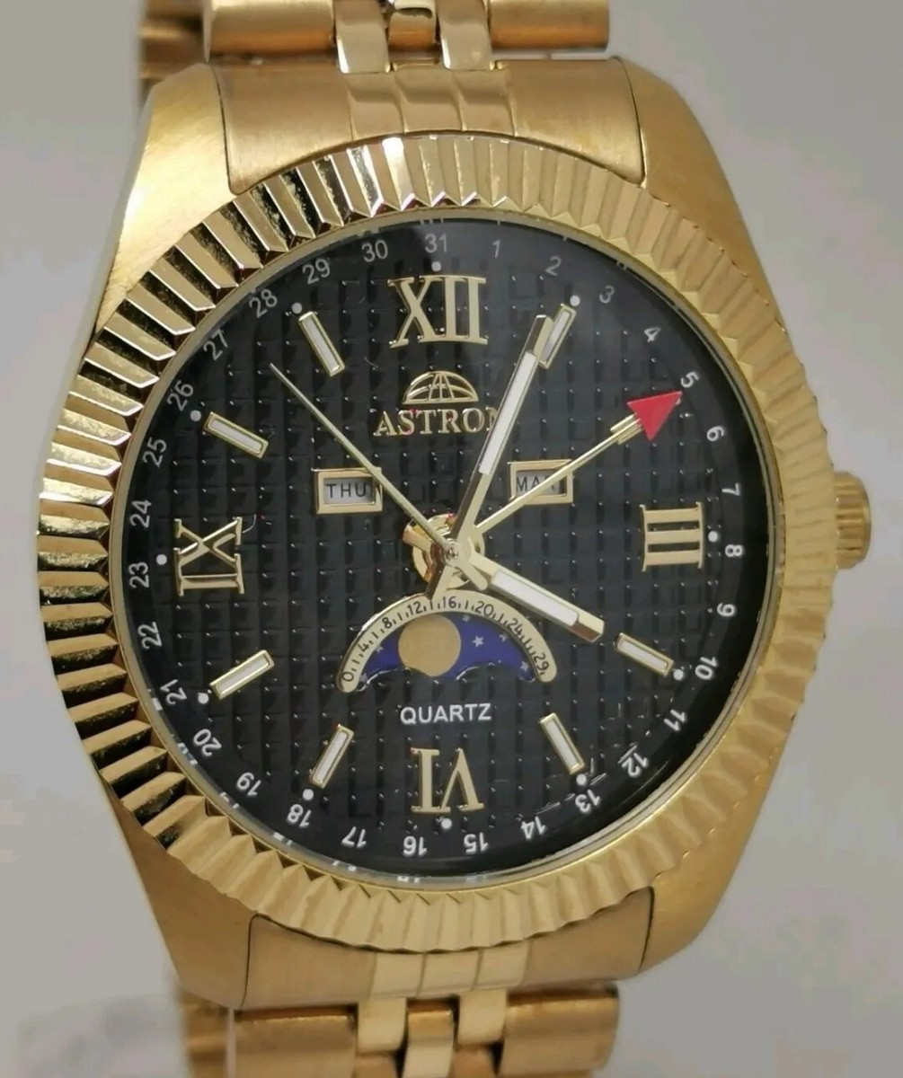 Astron Triple Date Moonphase Gold Plate Gents Quartz Wrist