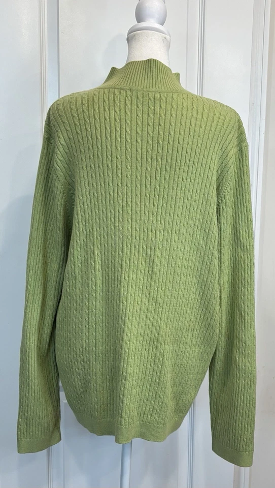 JEANNE PIERRE женщин 1/4 молнии кабель вязаный свитер 2 X зеленый опрятный уютный минималистский - Изображение 4 из 4