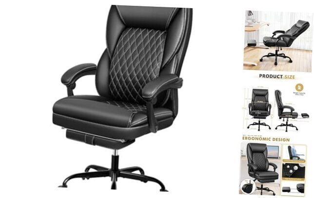 Office Chair, Big and Tall Office Chair Executive Office Chair with Foot Black