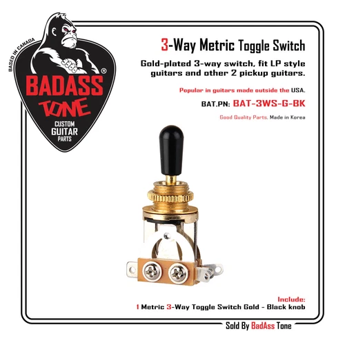 3 Way Toggle Switch - Gold / Black Tip - Les Paul Epiphone 