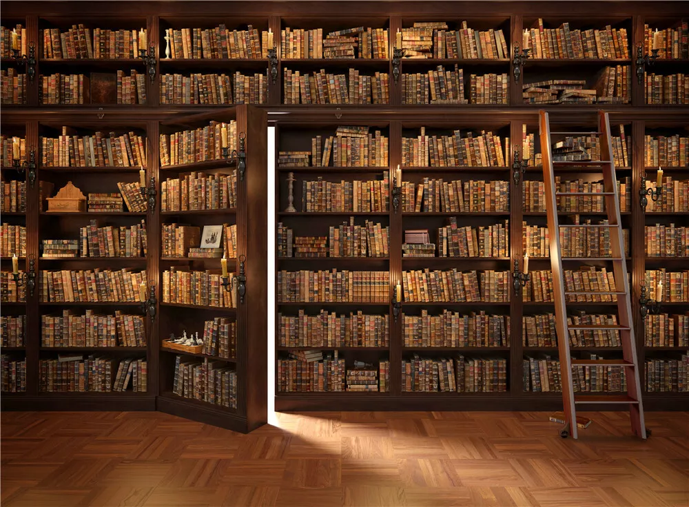Vintage Wood Bookshelf with Books Backdrop Library Background Photo Studio Props