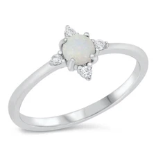 Ring Genuine Sterling Silver 925 White Opal & Clear CZ Band 8mm Sizes 4-10