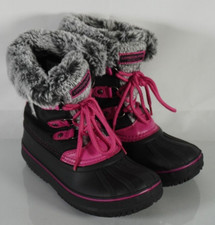 London Fog Warm Cozy Winter Snow Boots Faux Fur Pink Black Toddler Girl Size 1