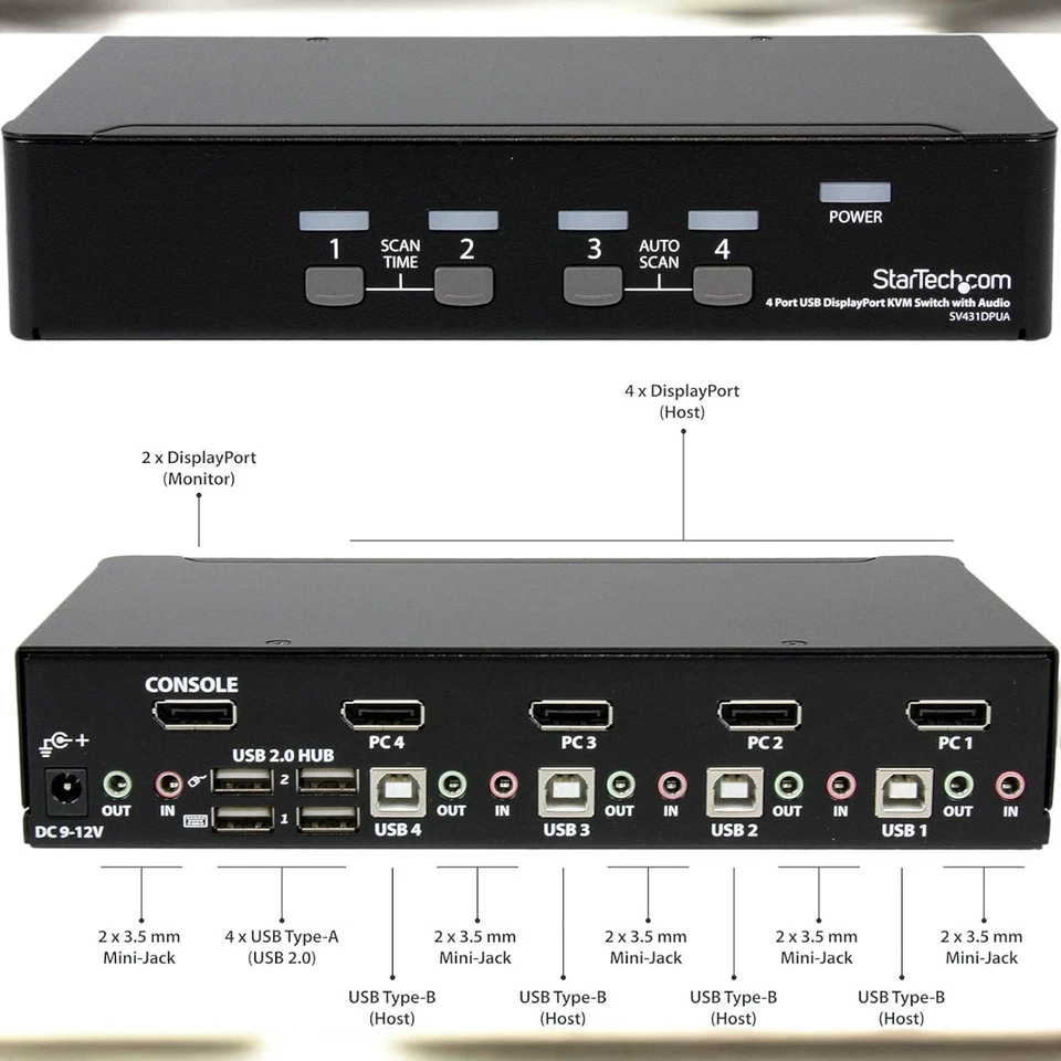Display Port KVM Switch Audio 4Port USB 2560x1600 DP Monitor Computer Switch Box - Image 4 of 4