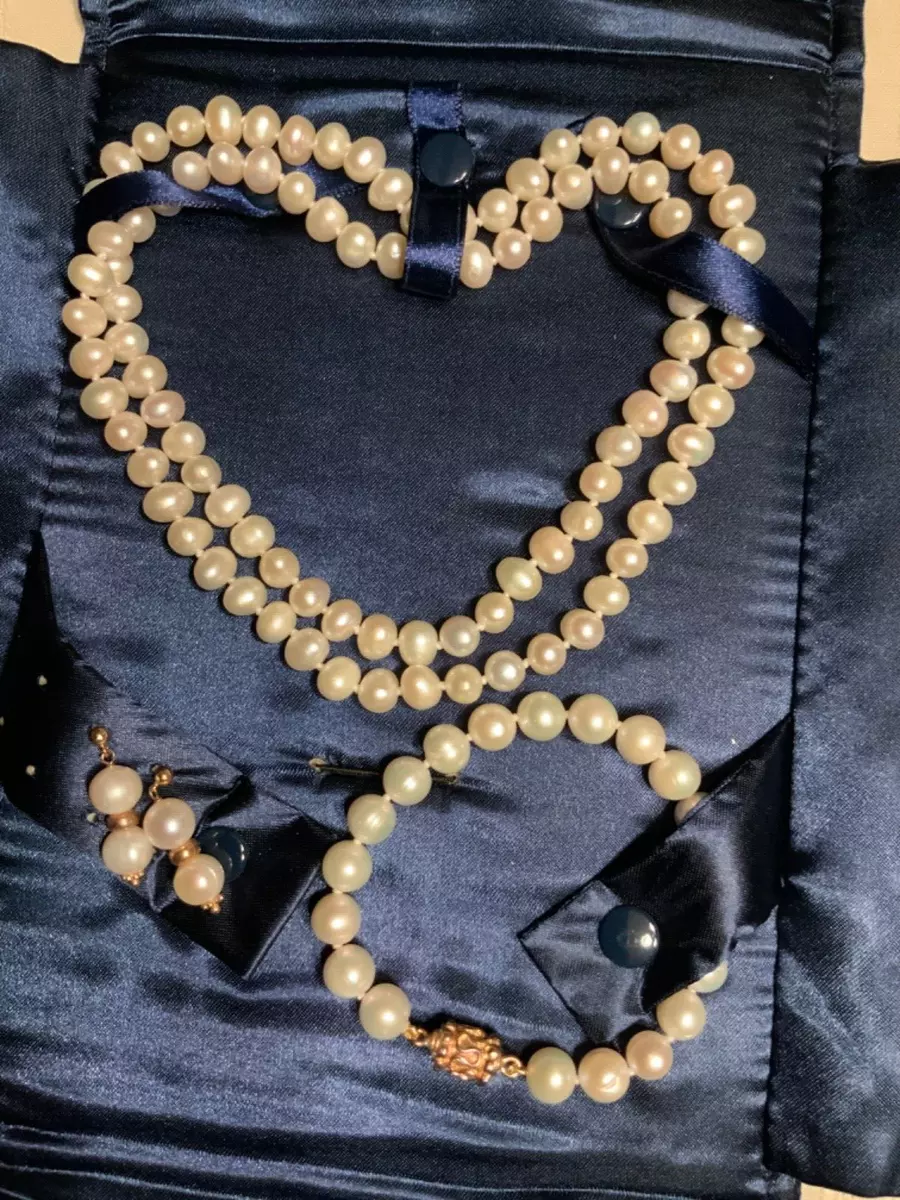 Stauer Cultured Pearl Set Necklace Bracelet Pierced Earrings