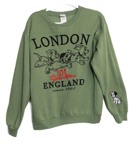 Disney 101 Dalmatians London England Green Crewneck Sweatshirt Size XL Cotton