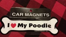 I Love My Poodle Dog Bone Car Magnet - 2x7 Dog Bone Auto Truck Decal Magnet
