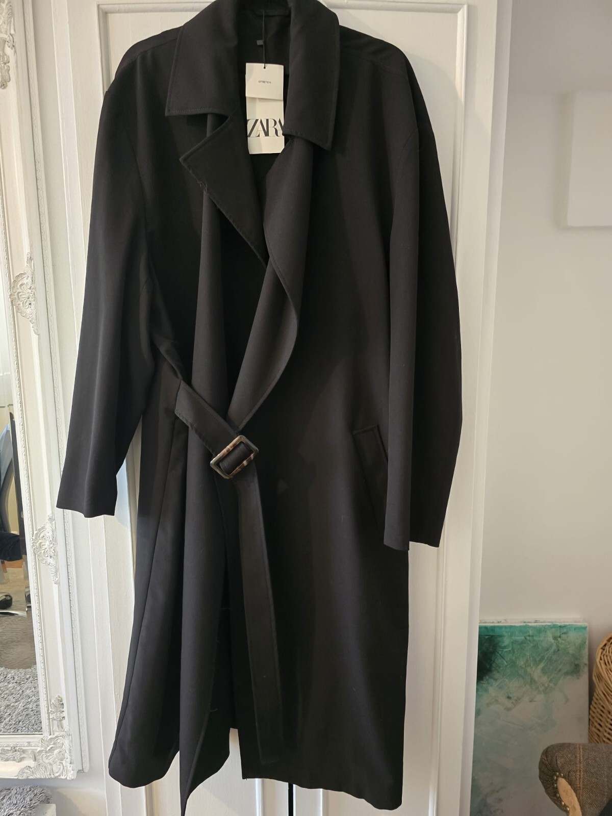 ZARA Black Duster Coat with Asymmetric Belt – BNWT – RRP £99