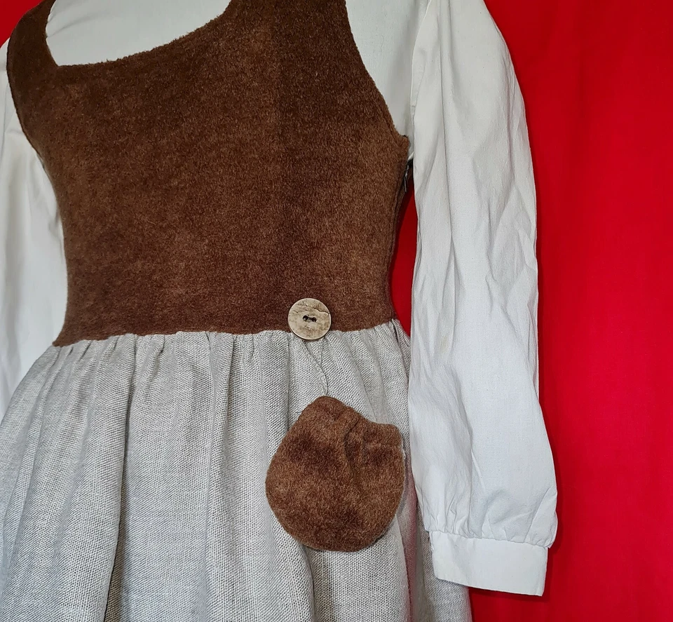 VINTAGE OKTOBERFEST DIRNDL TYROL BROWN GRAY LINEN BLEND GIRLS SET DRESS US10/140 - Image 4 of 4