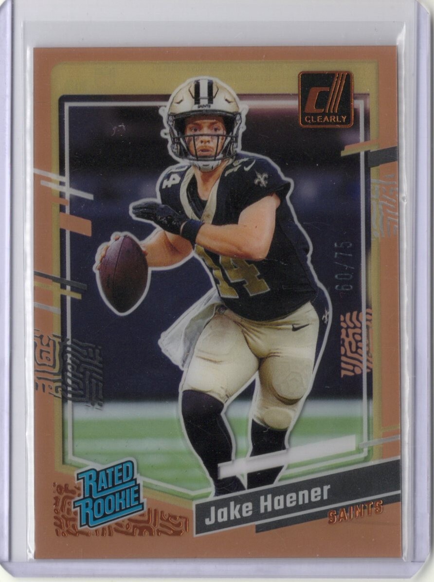 2023 Clearly Donruss Rated Rookie #63 Jake Haener Orange #/75 Saints