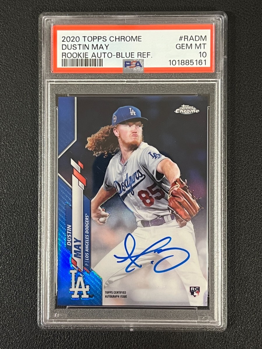 Dustin May RC 直筆サインカード Topps Bowman Dustin May 2020 Topps Chrome Rookie Auto Blue Refractor /150 PSA