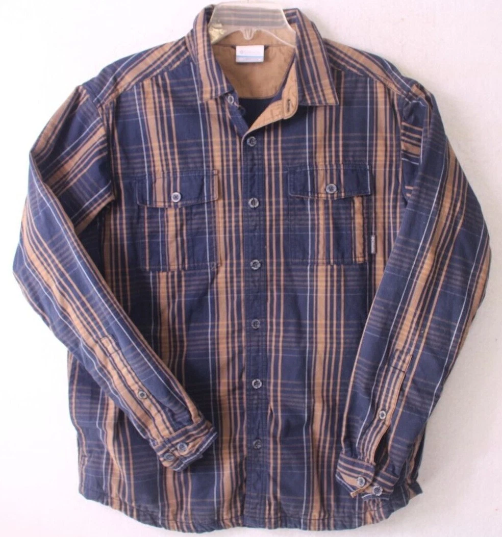 Columbia Fleece Lined Casual Button Up Shirt Men’s Size Med Long Sleeve Outdoor