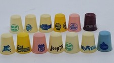 Vintage Gas Auto Advertising Thimbles -Shell, Mobil, Jeep, Phillips 66, Goodyear