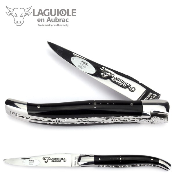 Laguiole Aubrac Taschenmesser BüFfelhorn Doppelplatine 12 Cm Messer-image
