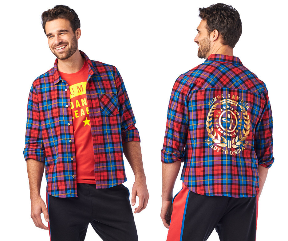 Zumba Crazy Happy Dominate Flannel Button Down Shirt RARE EliteZW Unisex M L XL image 10
